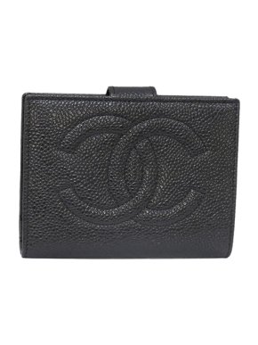 Chanel Black Caviar Leather Compact Wallet