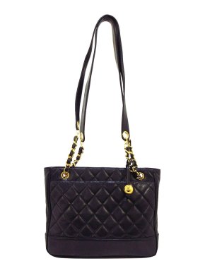 Chanel Vintage Black Leather Quilted Tote Bag