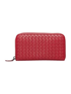 Bottega Veneta Red Intrecciato Leather Zip Wallet