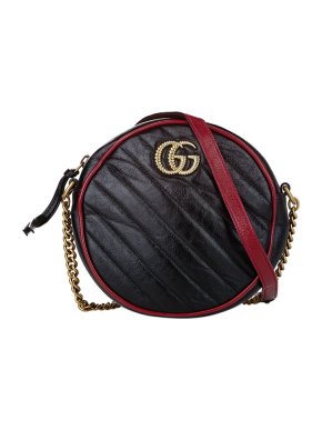Gucci Black Leather Mini GG Marmont Round Bag