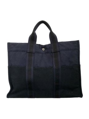 Hermes Vintage Navy Canvas Fourre Tout MM Tote Bag