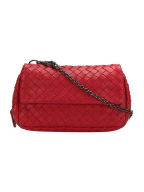 Bottega Veneta Red Intrecciato Leather Flap Bag