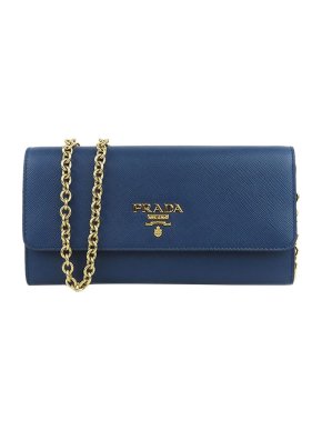 Prada Blue Saffiano Leather Wallet on Chain