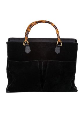 Gucci Vintage Black Leather Bamboo Handle Tote Bag