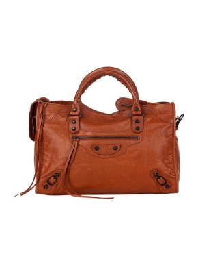 Balenciaga Burnt Orange Cracleque Motocross City Bag