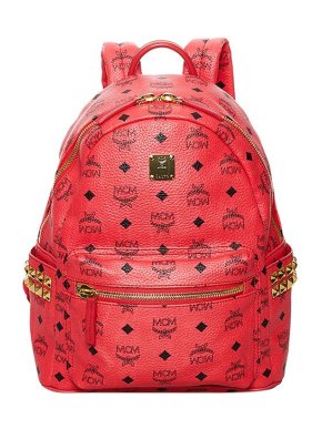 MCM Red Visetos Stark Leather Backpack