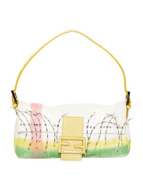 Fendi White Canvas Beaded Mamma Baguette