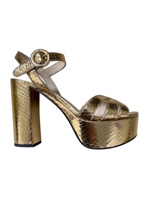 Prada Gold Snake Embossed Leather Platform Heeled Sandals