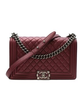 Chanel Burgundy Quilted Leather Large Boy Flap Bag