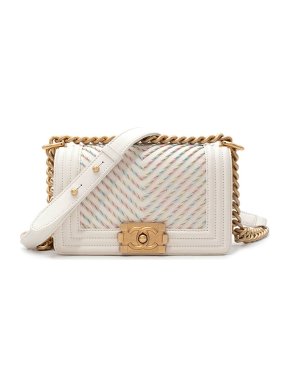 Chanel Ivory Chevron Small Boy Flap Bag