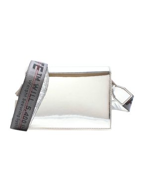 Off White Metallic Silver Patent Leather Cross Body Bag