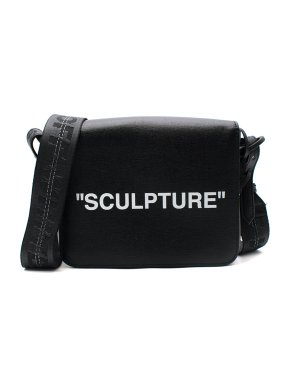 Off White Square Black Leather Cross Body Bag