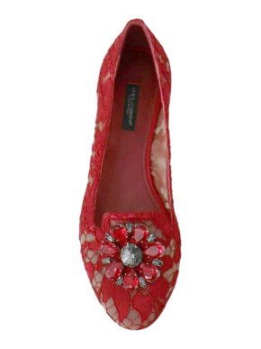 Dolce & Gabbana Crystal Red Lace Ballerinas