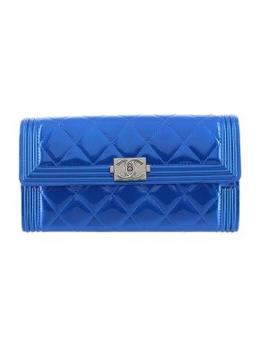 Chanel Metallic Blue Long Boy Wallet