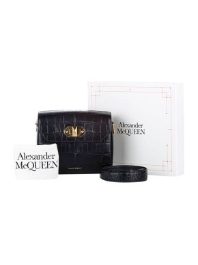 Alexander McQueen Black Croc Embossed Leather Box 21 Bag
