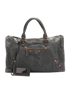 Balenciaga Charcoal Cracleque Leather Motocross City Work Bag