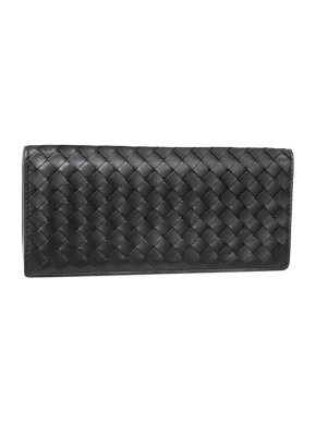 Bottega Veneta Black Intecciato Leather Bifold Long Wallet