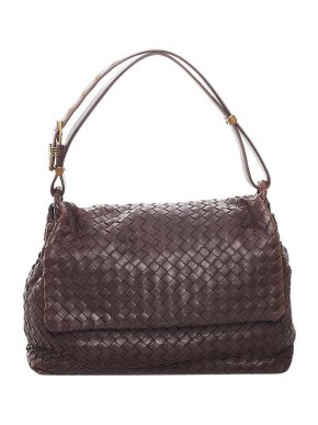 Bottega Veneta Vintage Brown Intrecciato Leather Flap Bag