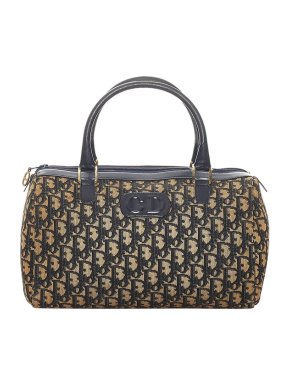 Dior Vintage Navy Oblique Jacquard Boston Bag