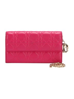 Hot-Pink Cannage Leather Lady Dior Wallet on Chain