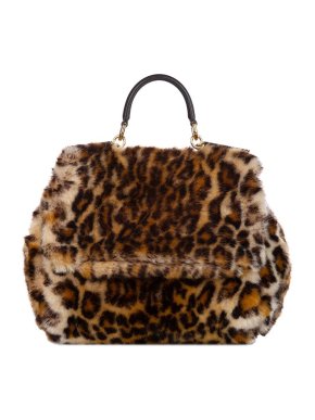 Dolce & Gabbana Leopard Print Faux Fur Sicily Bag