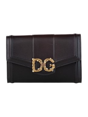 Dolce & Gabbana Black Leather DG Girls Strap Wallet