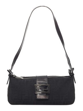 Fendi Vintage Black Zucca Canvas Baguette