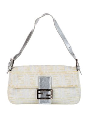 Fendi Vintage White & Silver Zucca Baguette