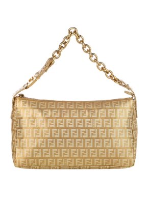 Fendi Vintage Gold Canvas Chain Strap Baguette