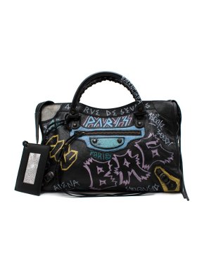 Balenciaga Graffiti Print City Bag