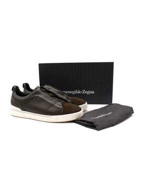 Ermenegildo Zegna Khaki Suede & Leather Triple Stitch Sneakers