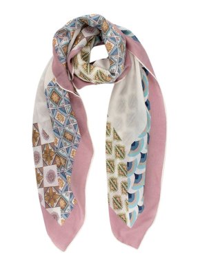 Loro Piana Pink Geometric Print Silk- Cashmere Shawl