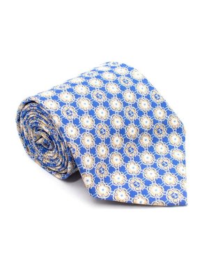 Chanel Vintage Blue & Ivory Camelia Print Tie