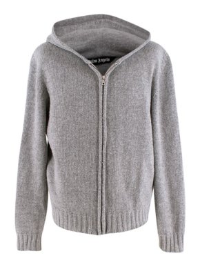Palm Angels Grey Marl Logo Intarsia Knitted Hoodie