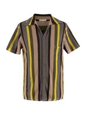 CMMN SWDN Khaki Striped Pointelle Knitted Shirt