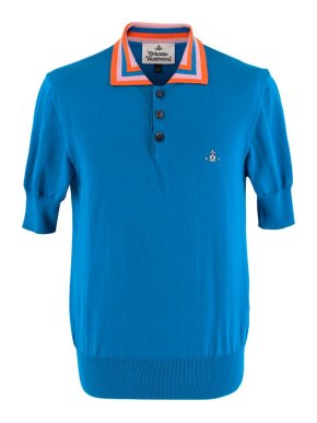 Vivienne Westwood Blue Fine Knit Striped Collar Polo Shirt