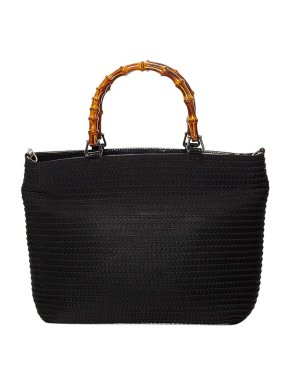 Gucci Black Canvas Bamboo Handle Tote Bag
