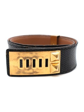Hermes Vintage Black Lizard Collier de Chien Belt GHW 70