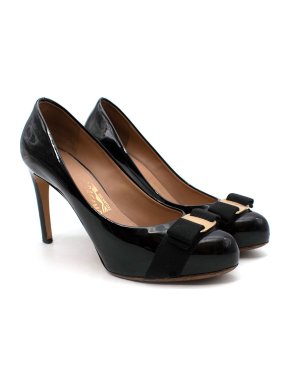 Salvatore Ferragamo Black Patent Vara Pumps