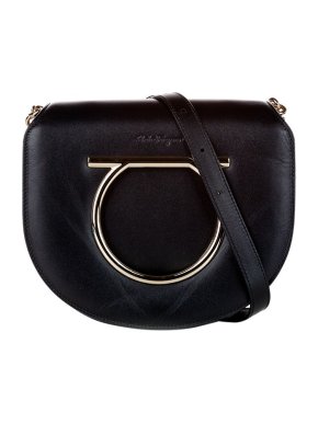 Salvatore Ferragamo Black Leather Vela Flap Bag