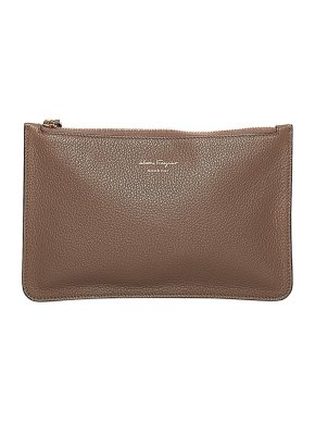 Salvatore Ferragamo Taupe Leather Pouch