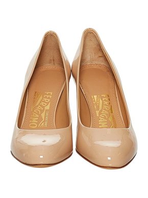 Salvatore Ferragamo Nude Patent Leather Heeled Pumps