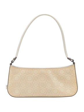 Salvatore Ferragamo Vintage Cream Gancini Embossed Leather Baguette