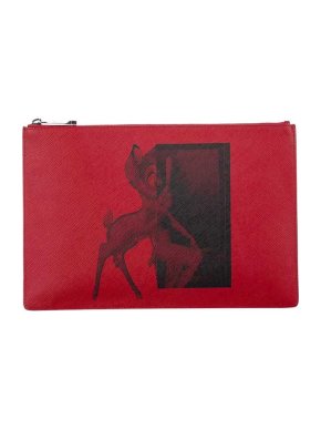 Givenchy Red Leather Bambi Printed Clutch Bag