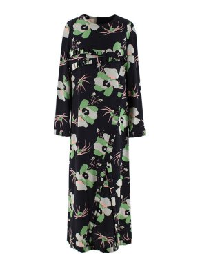 Marni Black & Green Floral Silk Maxi Dress