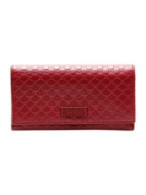 Red Leather Microguccissima Leather Long Waller