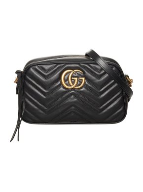 Gucci Black Leather GG Marmont Camera Bag