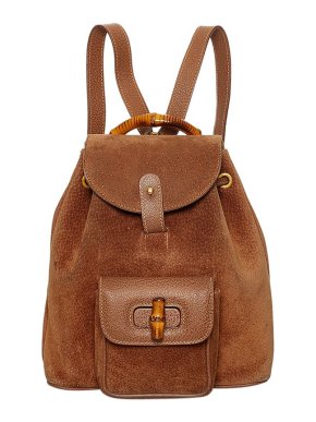 Gucci Vintage Tan Brown Suede Bamboo Backpack