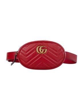 Gucci Red Leather GG Marmont Belt Bag