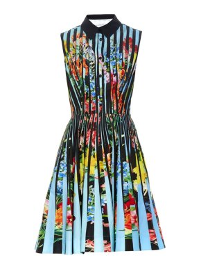 Mary Katrantzou Black Floral Lenticular Print Shirt Dress
